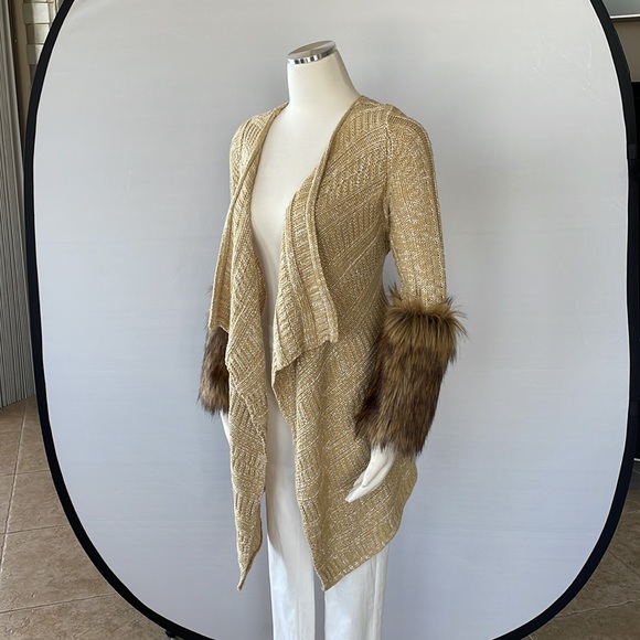 Boston Proper Tweed Sweater Coat, Faux Fur XS - Picture 6 of 10